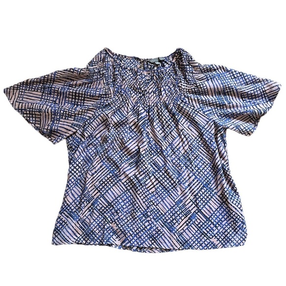 Sharagano Tops - Sharagain Blue & Pink Short Sleeve Blouse | Women’s S